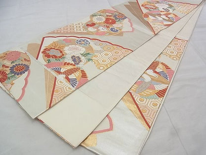 平和屋着物◎六通柄袋帯 唐織 向かい鳥花丸文 金銀糸 逸品 BAAJ3283if