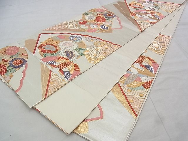 平和屋着物◎六通柄袋帯 唐織 向かい鳥花丸文 金銀糸 逸品 BAAJ3283if