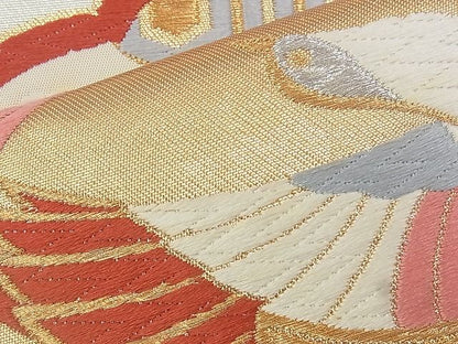 平和屋着物◎六通柄袋帯 唐織 向かい鳥花丸文 金銀糸 逸品 BAAJ3283if