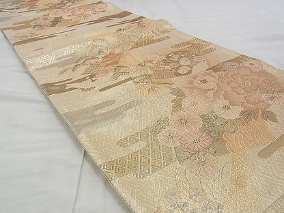 平和屋着物◎佐賀錦 六通柄袋帯 エ霞地紙花文 金糸 逸品 BAAJ3288if