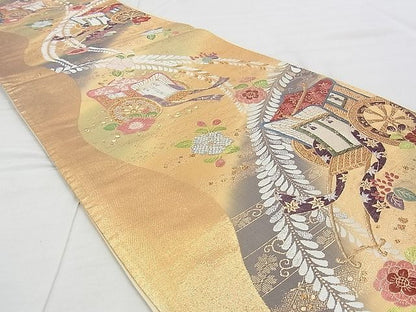 平和屋着物◎六通柄袋帯 唐織 御所車草花文 金銀糸 逸品 BAAJ3298if