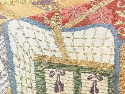 平和屋着物◎六通柄袋帯 唐織 御所車草花文 金銀糸 逸品 BAAJ3298if