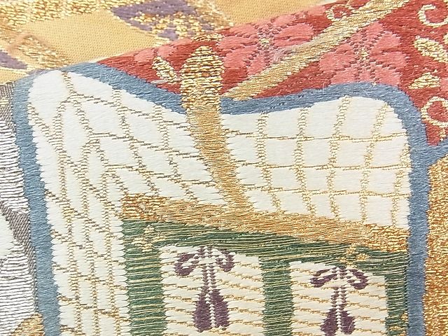 平和屋着物◎六通柄袋帯 唐織 御所車草花文 金銀糸 逸品 BAAJ3298if