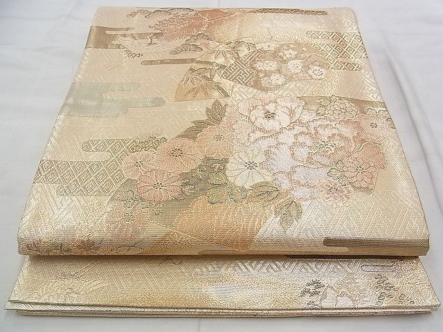 平和屋着物◎佐賀錦 六通柄袋帯 エ霞地紙花文 金糸 逸品 BAAJ3288if