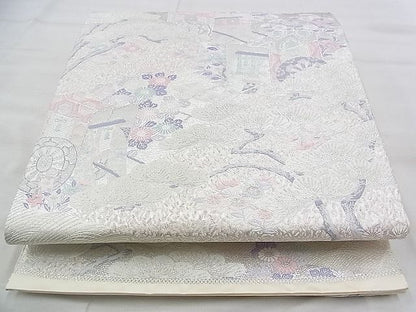 平和屋着物◎西陣 六通柄袋帯 唐織 御所車草花文 銀糸 逸品 BAAJ9324if
