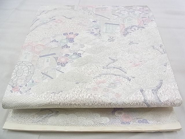 平和屋着物◎西陣 六通柄袋帯 唐織 御所車草花文 銀糸 逸品 BAAJ9324if