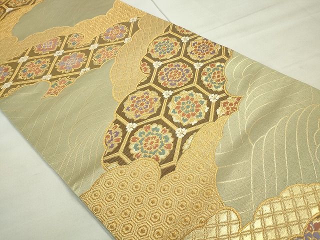 平和屋着物◎六通柄袋帯 唐織 雲取り正倉院花文 金糸 逸品 CAAE7515in