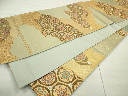 平和屋着物◎六通柄袋帯 唐織 雲取り正倉院花文 金糸 逸品 CAAE7515in