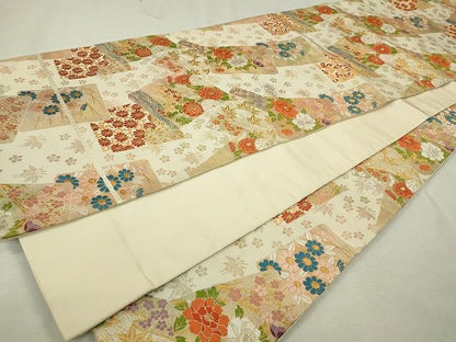 平和屋着物◎六通柄袋帯 唐織 色紙重ね草花文 金銀糸 逸品 CAAE7552in