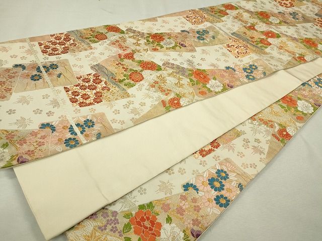 平和屋着物◎六通柄袋帯 唐織 色紙重ね草花文 金銀糸 逸品 CAAE7552in