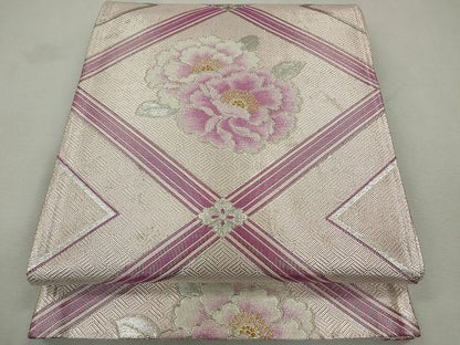 平和屋着物◎本佐賀錦 六通柄袋帯 草花菱天井文 銀糸 逸品 CAAE7555in