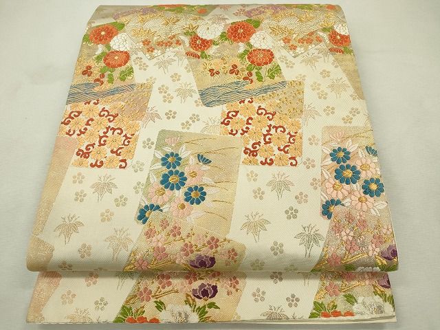 平和屋着物◎六通柄袋帯 唐織 色紙重ね草花文 金銀糸 逸品 CAAE7552in