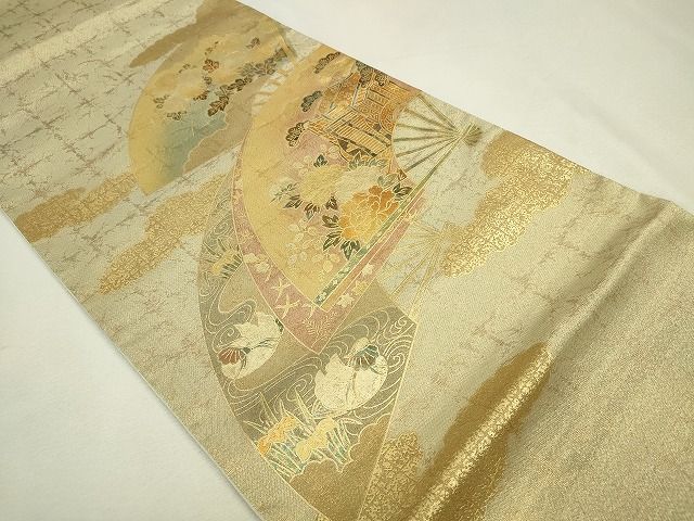 平和屋着物◎太鼓柄袋帯 扇面御所車花文 金彩 逸品 CAAH5723in