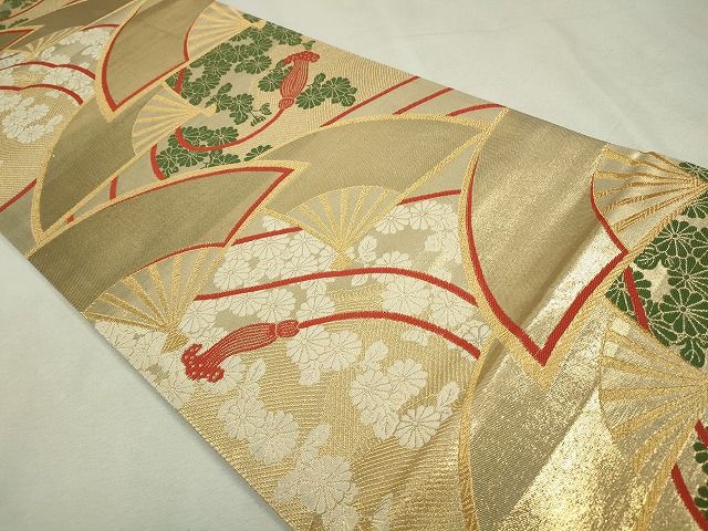 平和屋着物◎佐賀錦 六通柄袋帯 扇面菊文 金糸 逸品 CAAH5721in