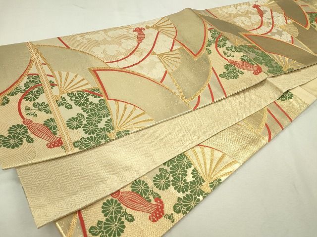 平和屋着物◎佐賀錦 六通柄袋帯 扇面菊文 金糸 逸品 CAAH5721in