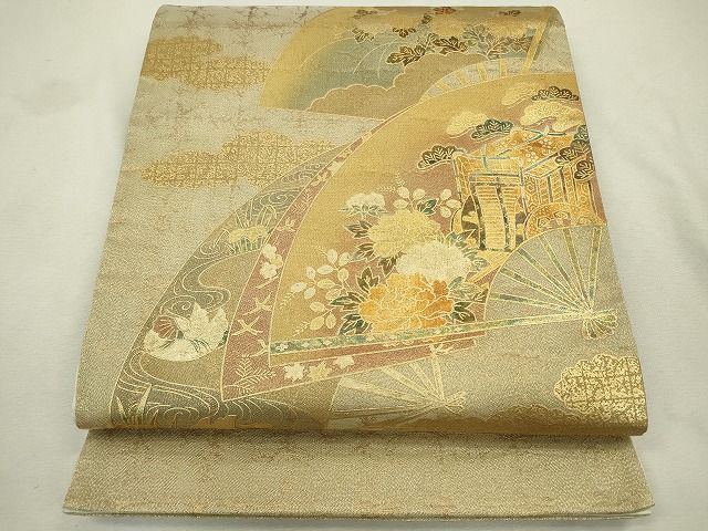 平和屋着物◎太鼓柄袋帯 扇面御所車花文 金彩 逸品 CAAH5723in