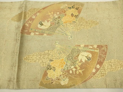 平和屋着物◎太鼓柄袋帯 扇面御所車花文 金彩 逸品 CAAH5723in