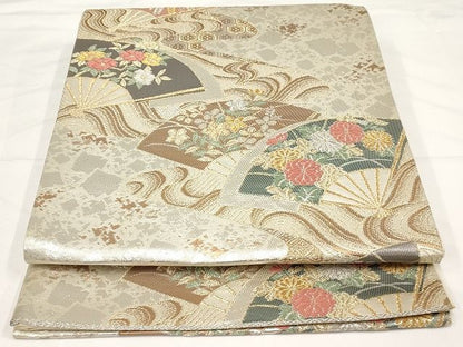 平和屋着物◎六通柄袋帯 唐織 扇面吉祥花文 金銀糸 正絹 逸品 AAAK4391Aex