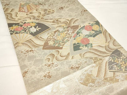 平和屋着物◎六通柄袋帯 唐織 扇面吉祥花文 金銀糸 正絹 逸品 AAAK4391Aex