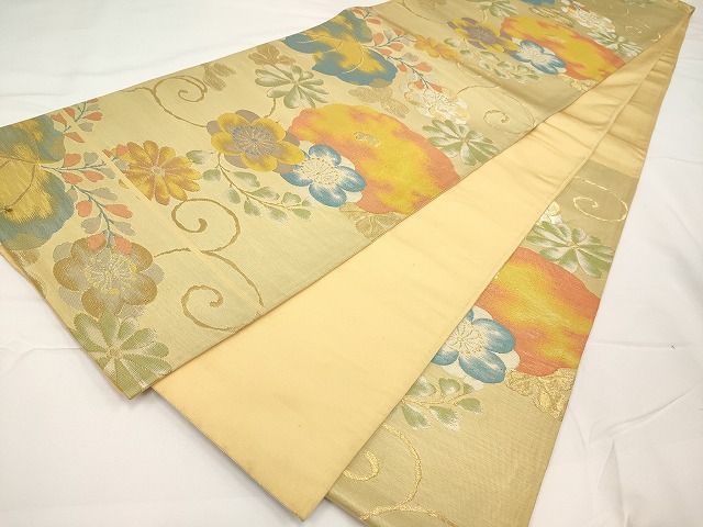 平和屋着物◎六通柄袋帯 草花文 金銀糸 正絹 逸品 AAAL5642Aex