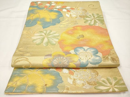 平和屋着物◎六通柄袋帯 草花文 金銀糸 正絹 逸品 AAAL5642Aex