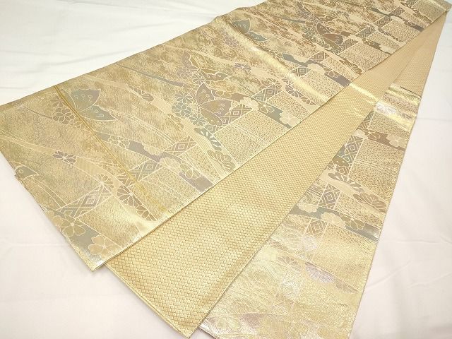 平和屋着物◎佐賀錦六通柄袋帯 吉祥花蝶文 金銀糸 正絹 逸品 AAAL5663Aex