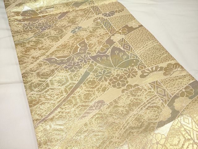 平和屋着物◎佐賀錦六通柄袋帯 吉祥花蝶文 金銀糸 正絹 逸品 AAAL5663Aex