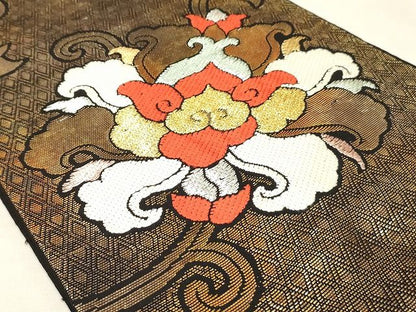 平和屋着物◎六通柄袋帯 名物中牡丹 金銀糸 正絹 逸品 AAAK3688Asx