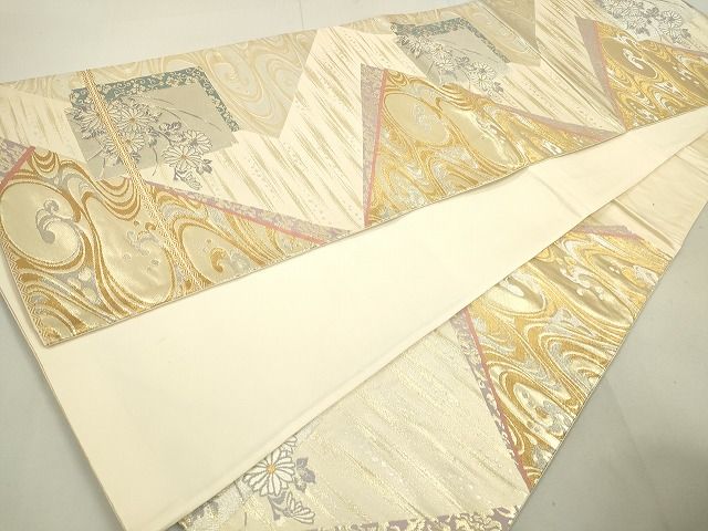平和屋着物◎六通柄袋帯 色紙重ね流水花文 金銀糸 逸品 DAAI2069rt