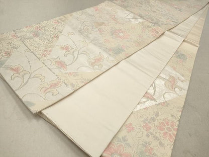 平和屋着物◎六通柄袋帯 ふくれ織 正倉院裂型 銀糸 手引箔 逸品 DAAI3090ya