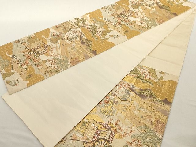 平和屋着物◎六通柄袋帯 粋美錦 金糸 正絹 逸品 AAAL2752Atn