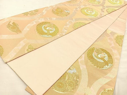 平和屋着物◎六通柄袋帯 唐織 立涌花鳥丸文 松喰い鶴 金銀糸 逸品 BAAJ6992sa