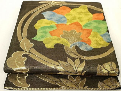 平和屋着物◎六通柄袋帯 花唐草文 金糸 正絹 逸品 AAAL4397Adw