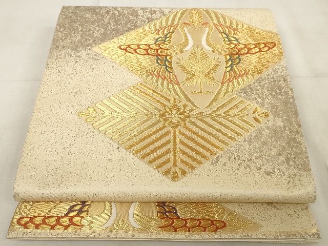 平和屋着物◎六通柄袋帯 鶴菱文 金糸 引箔 正絹 逸品 AAAL4399Adw