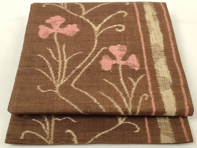 平和屋着物◎六通柄袋帯 紬織地 草花文 正絹 逸品 AAAL9750Adw