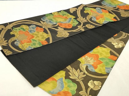 平和屋着物◎六通柄袋帯 花唐草文 金糸 正絹 逸品 AAAL4397Adw