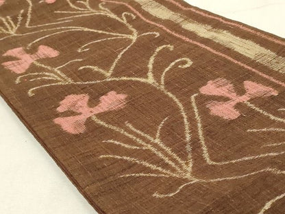 平和屋着物◎六通柄袋帯 紬織地 草花文 正絹 逸品 AAAL9750Adw