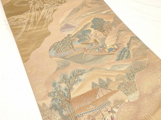 平和屋着物◎六通柄袋帯 道長風景文 金糸 正絹 逸品 AAAL5692Aex