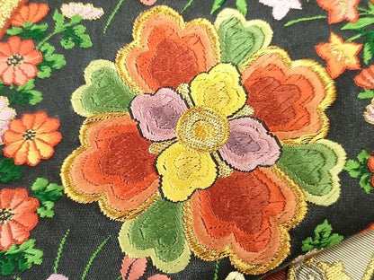 平和屋着物■六通柄袋帯　唐織　正倉院花丸文　黒地　金糸　逸品　CAAQ1234egm