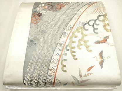 平和屋着物■六通太鼓柄袋帯 刺繍 流水飛鶴花文 金銀糸 逸品 CAAG2961eg