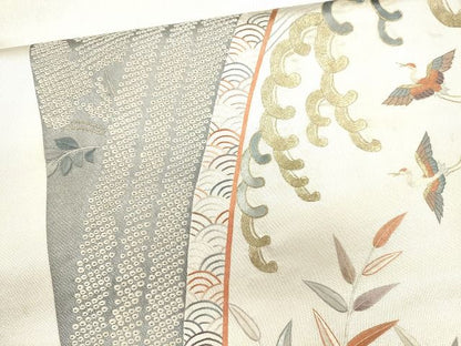 平和屋着物■六通太鼓柄袋帯 刺繍 流水飛鶴花文 金銀糸 逸品 CAAG2961eg