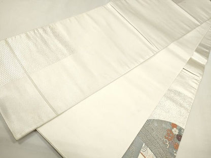 平和屋着物■六通太鼓柄袋帯 刺繍 流水飛鶴花文 金銀糸 逸品 CAAG2961eg