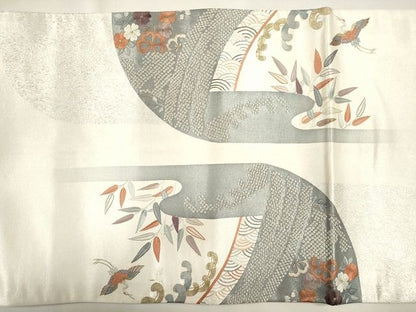 平和屋着物■六通太鼓柄袋帯 刺繍 流水飛鶴花文 金銀糸 逸品 CAAG2961eg