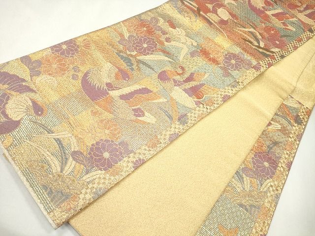 平和屋着物■六通柄袋帯 唐織 佐賀綴 鴛鴦草花文 金糸 逸品 CAAG2980eg
