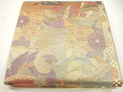 平和屋着物■六通柄袋帯 唐織 佐賀綴 鴛鴦草花文 金糸 逸品 CAAG2980eg