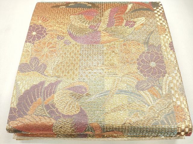 平和屋着物■六通柄袋帯 唐織 佐賀綴 鴛鴦草花文 金糸 逸品 CAAG2980eg