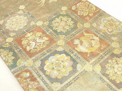 平和屋着物◎六通柄袋帯 正倉院天井花鳥文 金銀糸 正絹 逸品 AAAK3394Aru