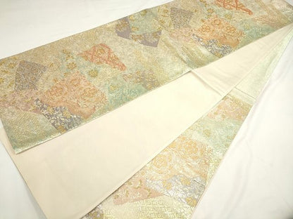 平和屋着物◎六通柄袋帯 色紙吉祥花文 金糸 正絹 逸品 AAAK3396Aru