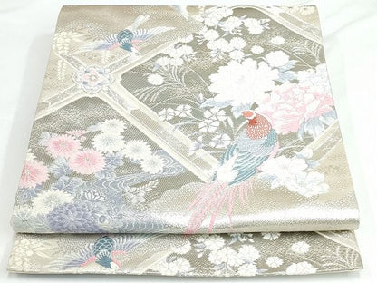 平和屋着物◎六通柄袋帯 唐織 花鳥文 プラチナ箔二重織 正絹 逸品 AAAK4952Aru