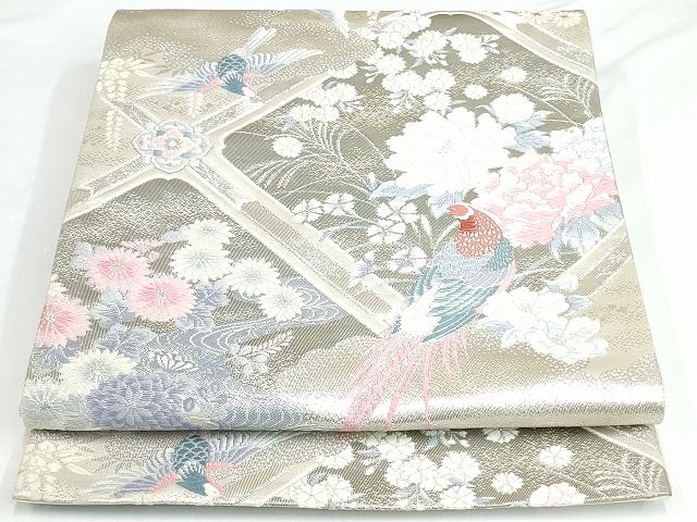 平和屋着物◎六通柄袋帯 唐織 花鳥文 プラチナ箔二重織 正絹 逸品 AAAK4952Aru